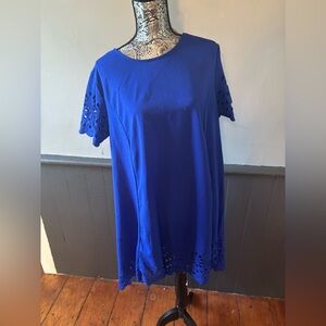 Blue Shein 1x Women's Dress with Laser Cut Detail on Sleeves and Hem